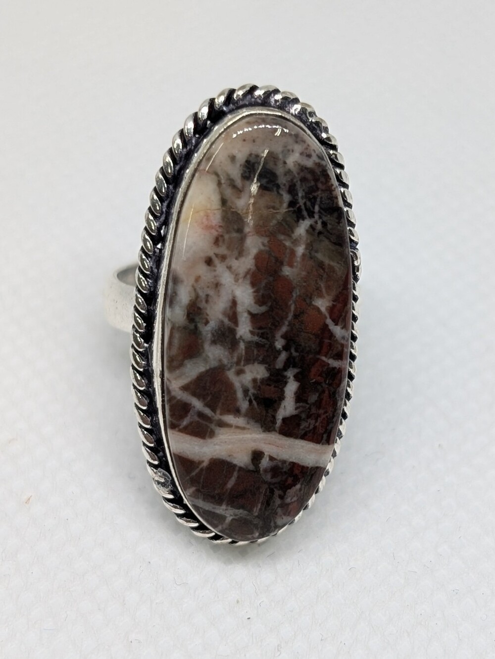 Handcrafted White Buffalo Turquoise / Coco Jasper Sterling Silver Statement Ring
